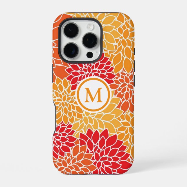 Orange Flower Pattern Monogram iPhone Case (Back)