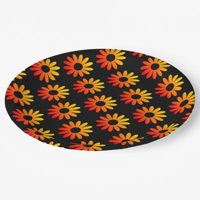 Orange Flower Pattern Paper Plate (Angled)
