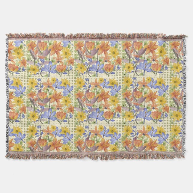 ORANGE FLOWER PATTERN THROW BLANKET (Front)