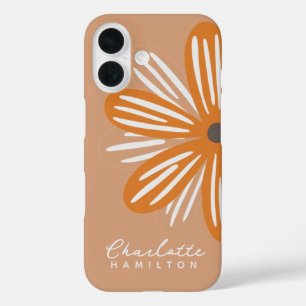 Orange Flower Personalised Name iPhone 16 Case