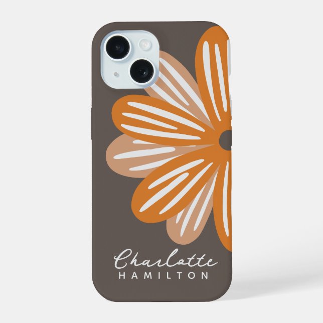 Orange Flower Personalised Name iPhone 15 Case (Back)
