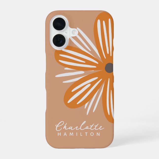 Orange Flower Personalised Name iPhone 16 Case (Back)