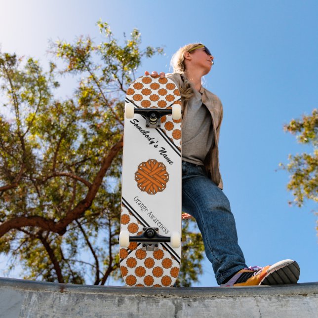 Orange Flower Ribbon by Kenneth Yoncich Skateboard (Outdoor 1)