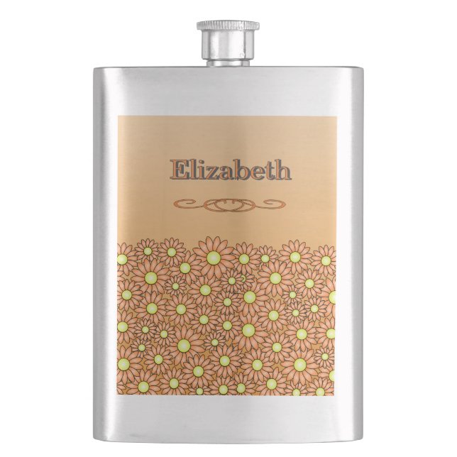 Orange Flower Stainless Steel Flask (Front)