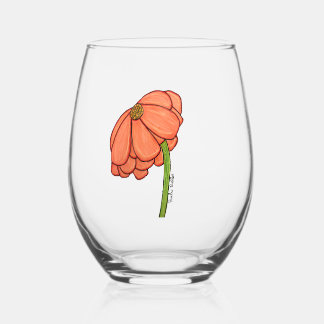 Orange Flower Stemless Wine Glass