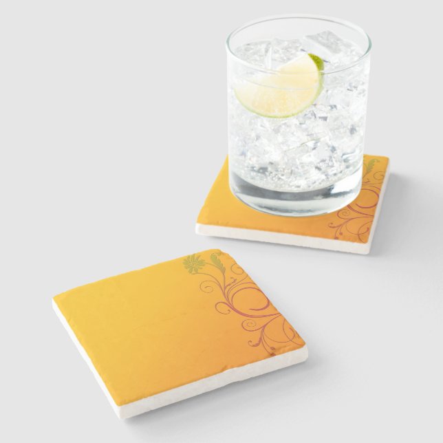 Orange Flower Stone Coaster (Side)
