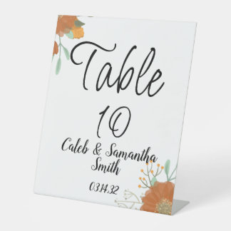 Orange flower wedding pedestal sign