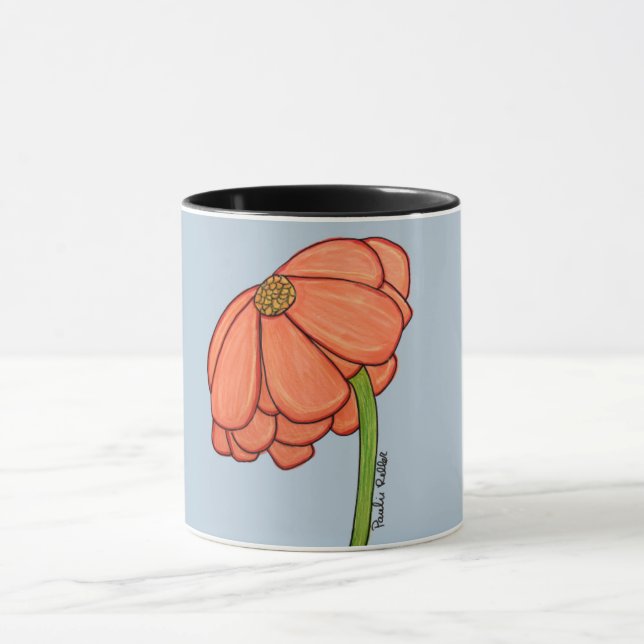 Orange Flower with Blue background Mug (Center)