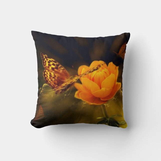 Orange Flower with Butterflies Cushion (Front)