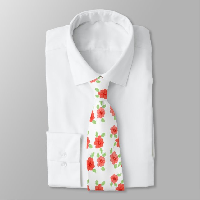 Orange Flowered Designer Tie (Tied)