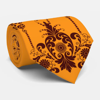 orange flowers and curlicues print tie