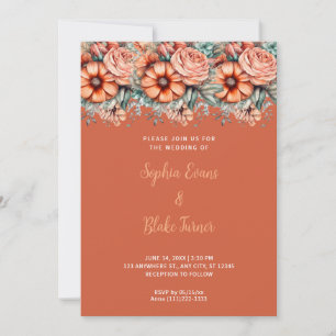 Orange Flowers and Greenery Orange Wedding Invitation