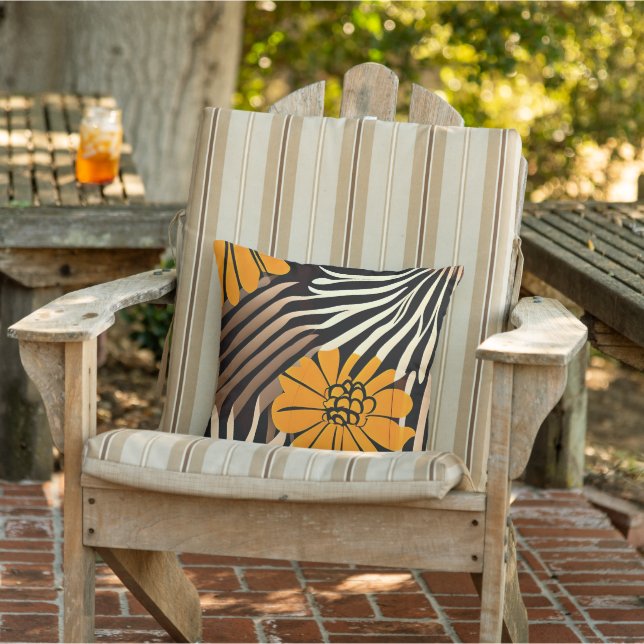 Orange flowers and leaves minimalist art cushion (Chair)