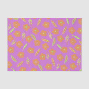 Orange Flowers and Lime Green Leafs on Bright Pink Tissue Paper