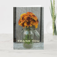 Orange Flowers & Barn Wood Thank You Card