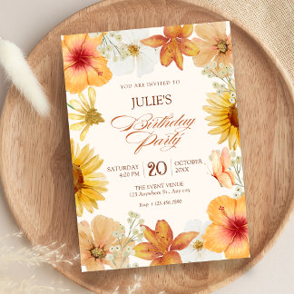 Orange flowers birthday invitation