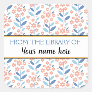 Orange Flowers Bookplate From The Library Of Square Sticker