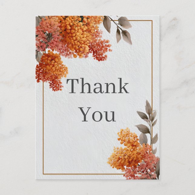 Orange Flowers & Border Thank You Card (Front)