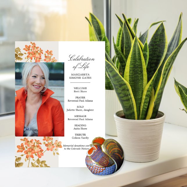 Orange Flowers Celebration of Life Flat Program Programme (Creator Uploaded)