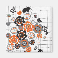 Orange Flowers Chicks Grunge Ink Blots Doodles Kid