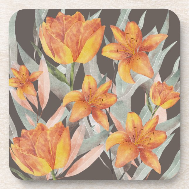 orange flowers coaster (Front)
