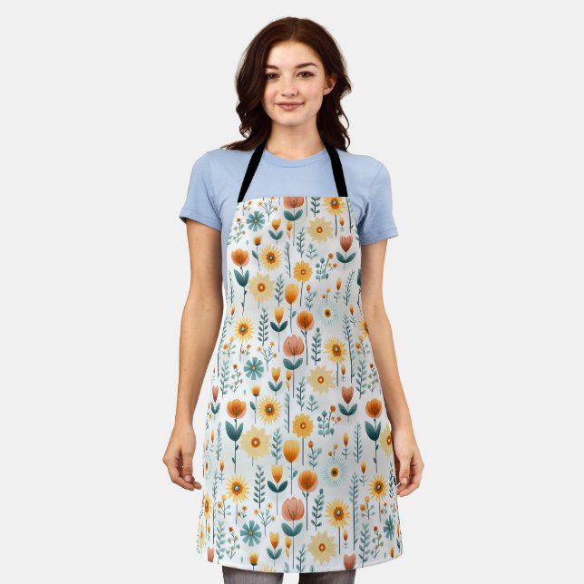 Orange Flowers Colourful Pattern Apron (Worn)