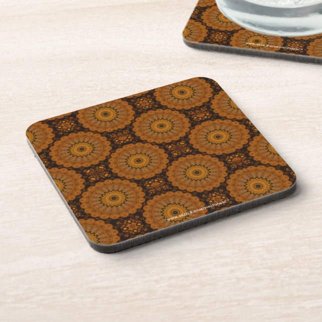 Orange Flowers Cork Coaster (Left Side)