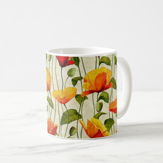 Orange Flowers Design Coffee Mug (Front Right)
