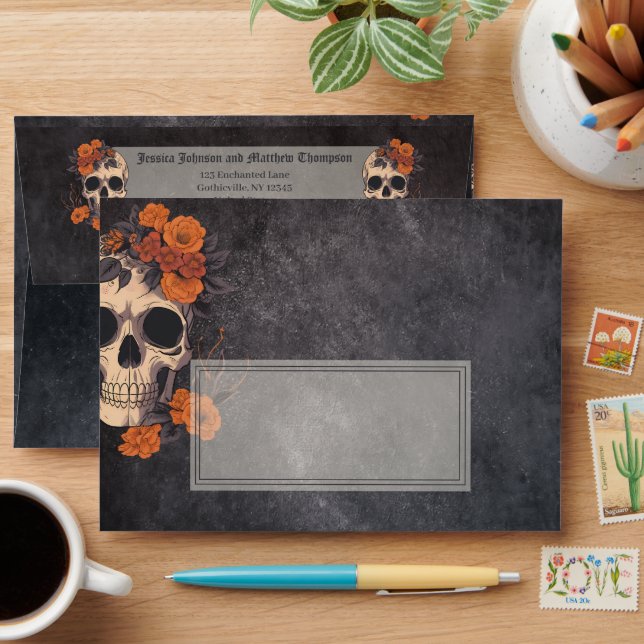 Orange Flowers Elegant A7 - 5x7” invitation Envelope (Desk)