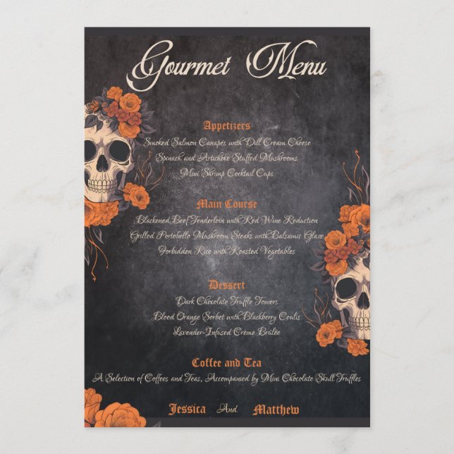 Orange flowers elegant gourmet menu (Front)