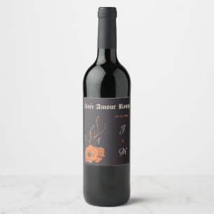 Orange Flowers Elegant Minimal Monogram wedding Wine Label