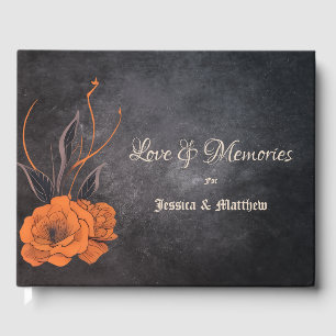 Orange Flowers Elegant Minimalistic Wedding Guest Book
