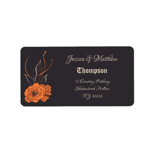 Orange Flowers Elegant Minimalistic Wedding  Label (Front)