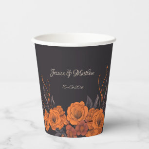 Orange Flowers Elegant Monogram Wedding Paper Cups