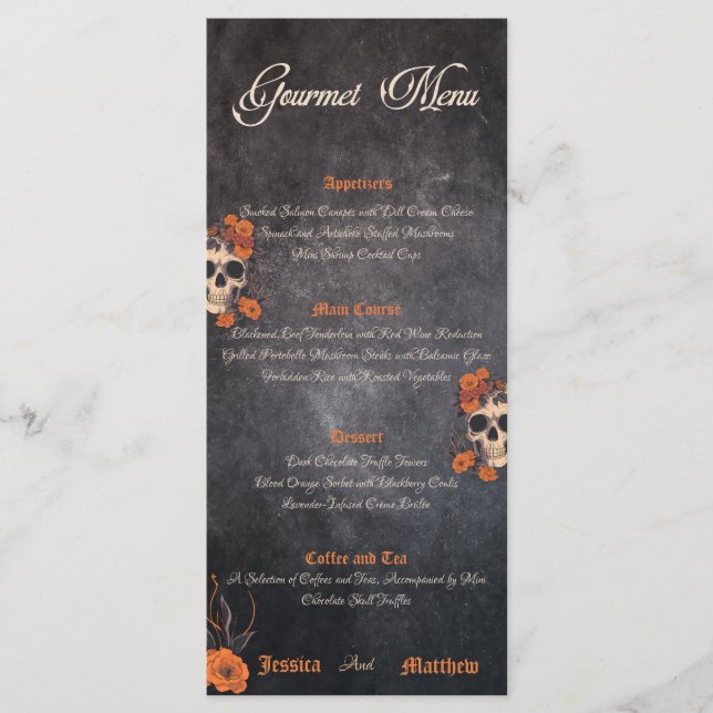 Orange flowers elegant simple gourmet menu (Front)