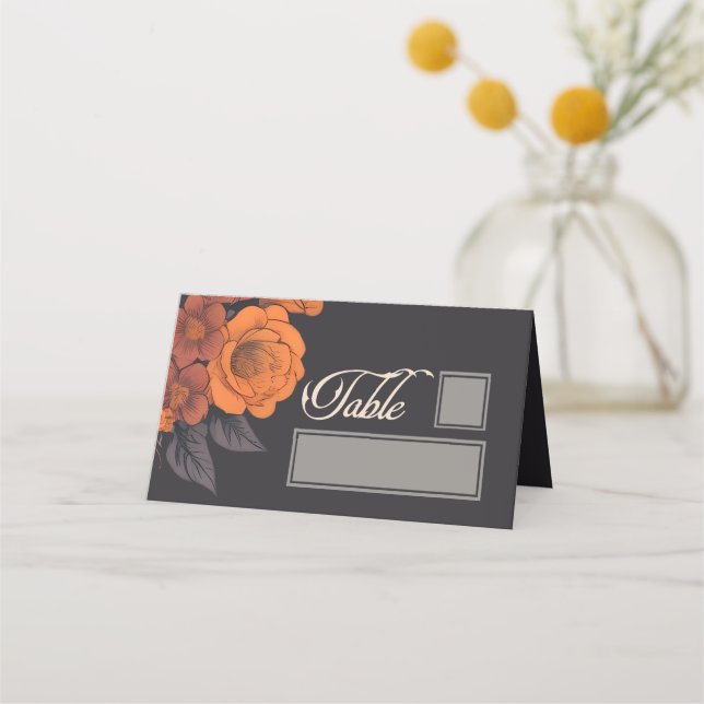 Orange Flowers Elegant table and name place Card (Front)
