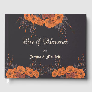 Orange Flowers Elegant Wedding Guest Book