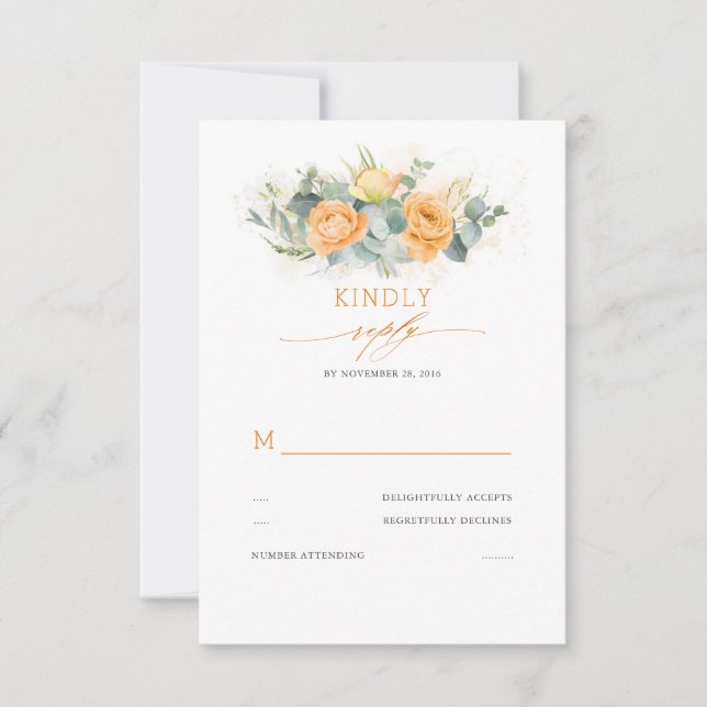 Orange Flowers Elegant Wedding RSVP Card (Front)