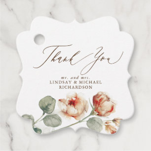 Orange Flowers Elegant Wedding Thank You Favour Tags
