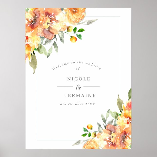 Orange Flowers Fall Wedding Welcome Poster (Front)