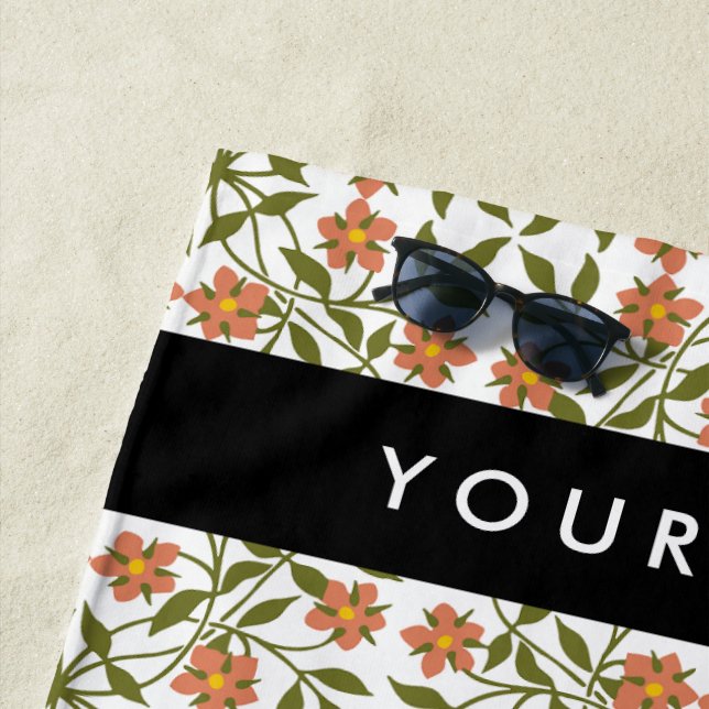 Orange Flowers, Floral Pattern, Boho, Your Name Beach Towel (In Situ)