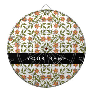 Orange Flowers, Floral Pattern, Boho, Your Name Dartboard