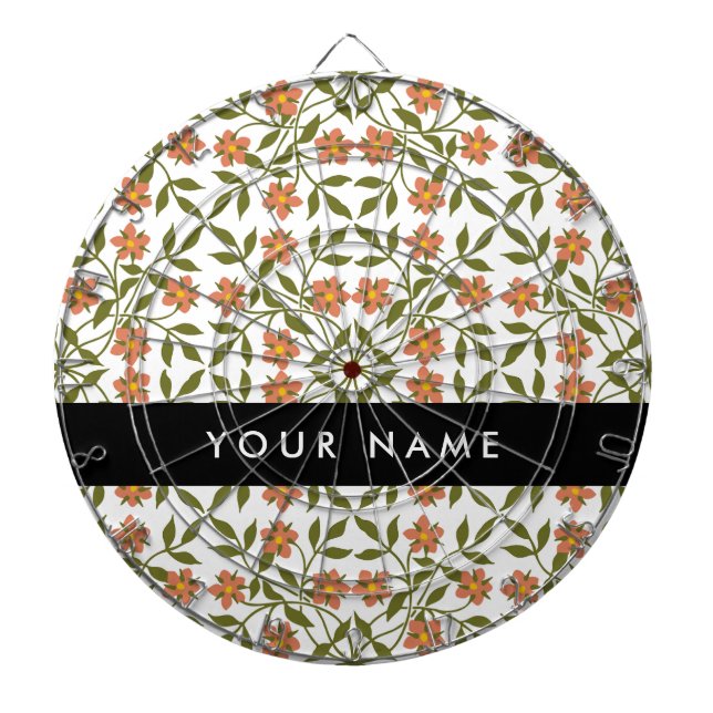 Orange Flowers, Floral Pattern, Boho, Your Name Dartboard (Front)