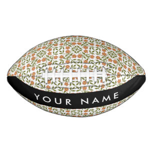Orange Flowers, Floral Pattern, Boho, Your Name Football