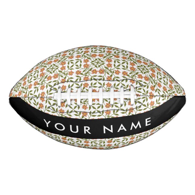 Orange Flowers, Floral Pattern, Boho, Your Name Football (Front)