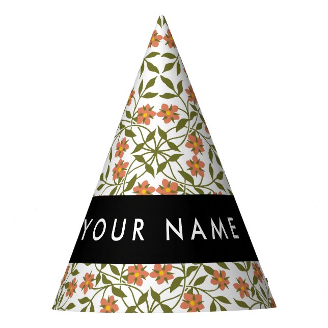 Orange Flowers, Floral Pattern, Boho, Your Name Party Hat (Front)