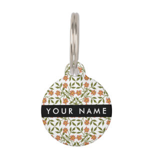 Orange Flowers, Floral Pattern, Boho, Your Name Pet Tag