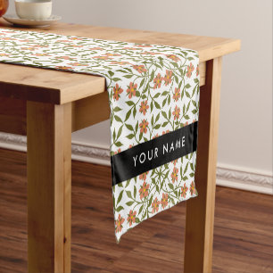 Orange Flowers, Floral Pattern, Boho, Your Name Short Table Runner