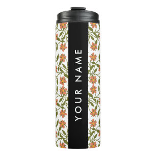 Orange Flowers, Floral Pattern, Boho, Your Name Thermal Tumbler