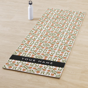 Orange Flowers, Floral Pattern, Boho, Your Name Yoga Mat